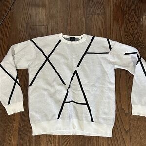 A/X Armani Exchange White Crewneck Sweater with Black Graphic 'AX' Lines